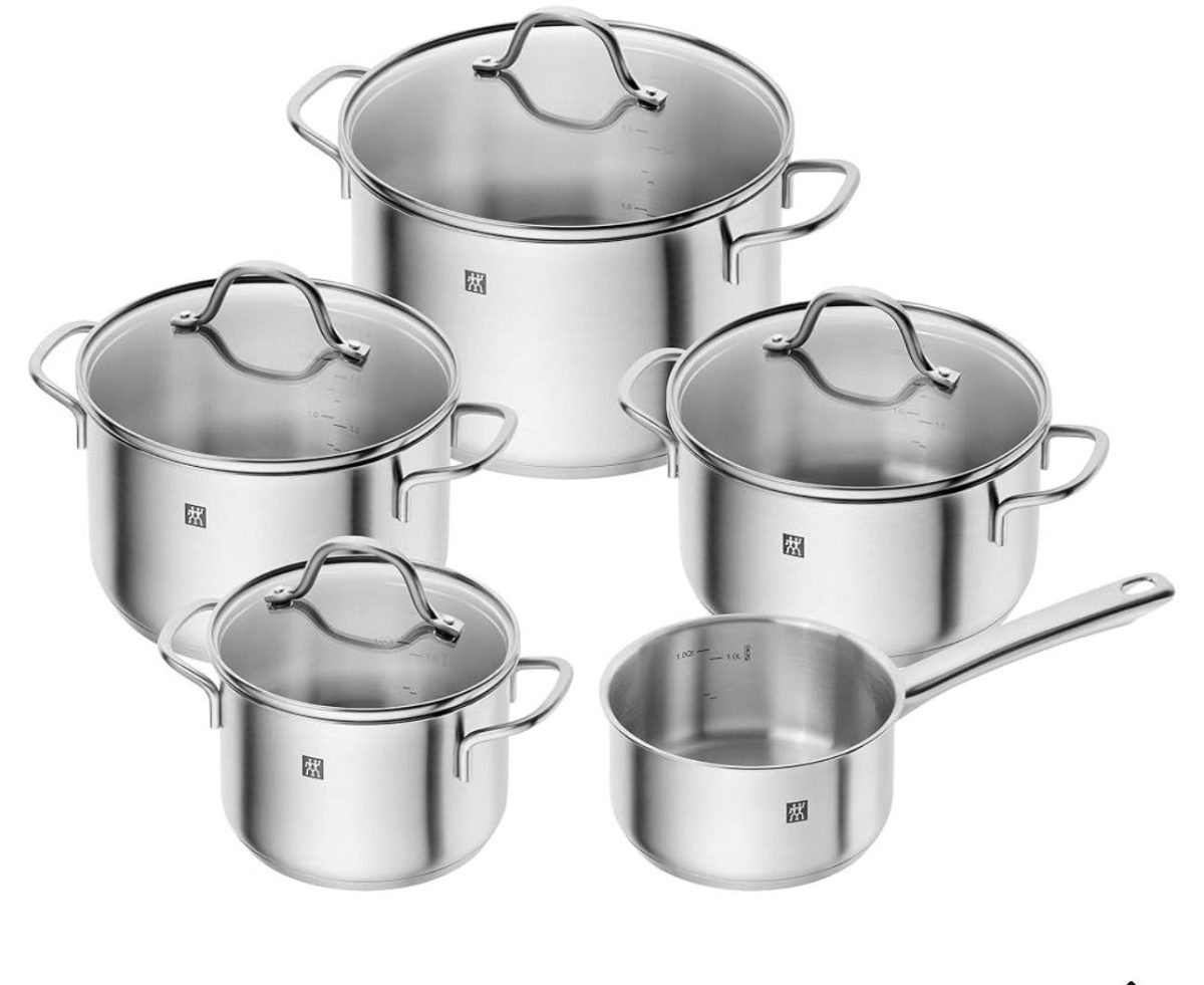 Zwilling Cooking Pot Set, 5 pcs., 4 Lids, Suitable for Induction, Stainless Steel, Flow