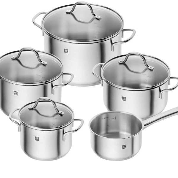 Zwilling Cooking Pot Set, 5 pcs., 4 Lids, Suitable for Induction, Stainless Steel, Flow
