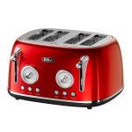توستر چهارخانه فلر Feller Retro Style چهار اسلایس با تنظیم برشتگی و یخ‌زدایی – مشکی، سفید و قرمز